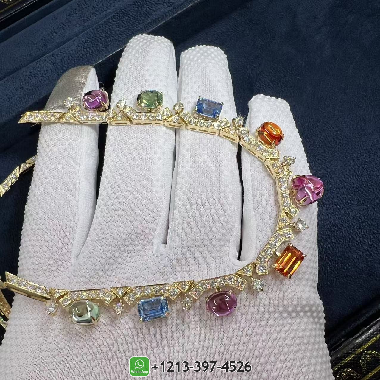 Bulgari Allegra 18 kt yellow gold necklace set with amethysts, peridots, pink tourmalines, citrine quartzes, blue topazes and pavé diamonds Ref.:360167