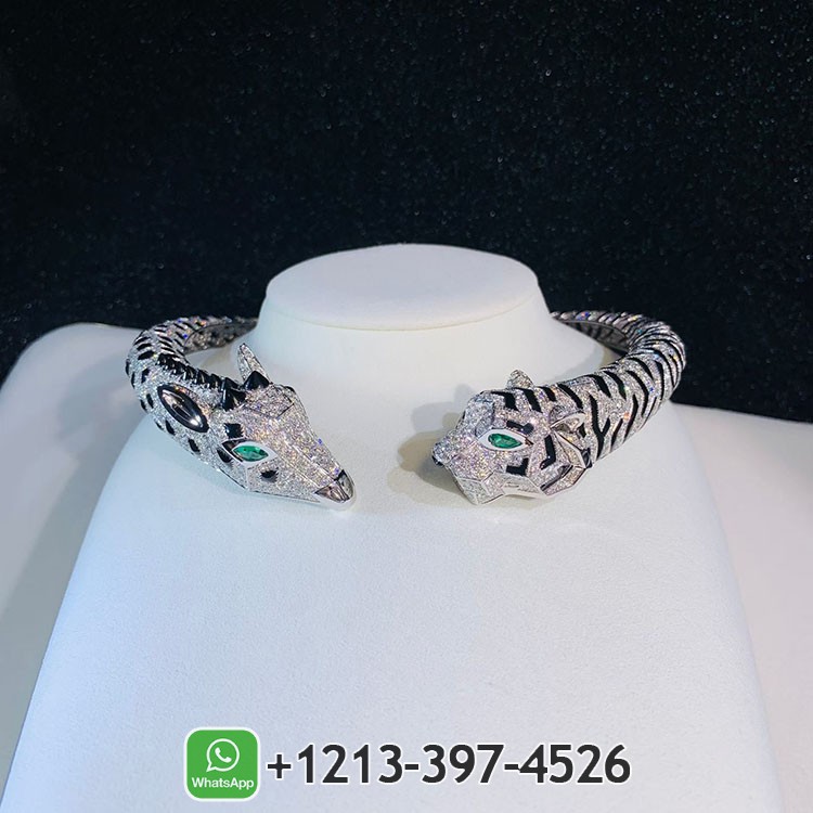 Cartier 18K White Gold Pave Diamonds Onyx Indomptables de Cartier Tiger and Giraffe Necklace H7000923