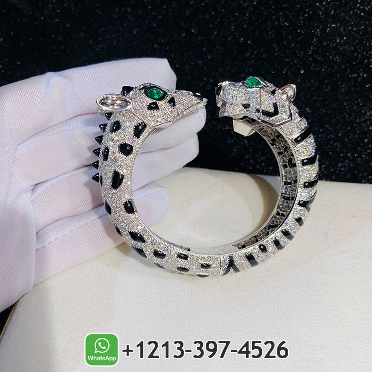 Cartier 18k White Gold Pave Diamonds Onyx Indomptables de Cartier Tiger and Giraffe Bracelet H6038216