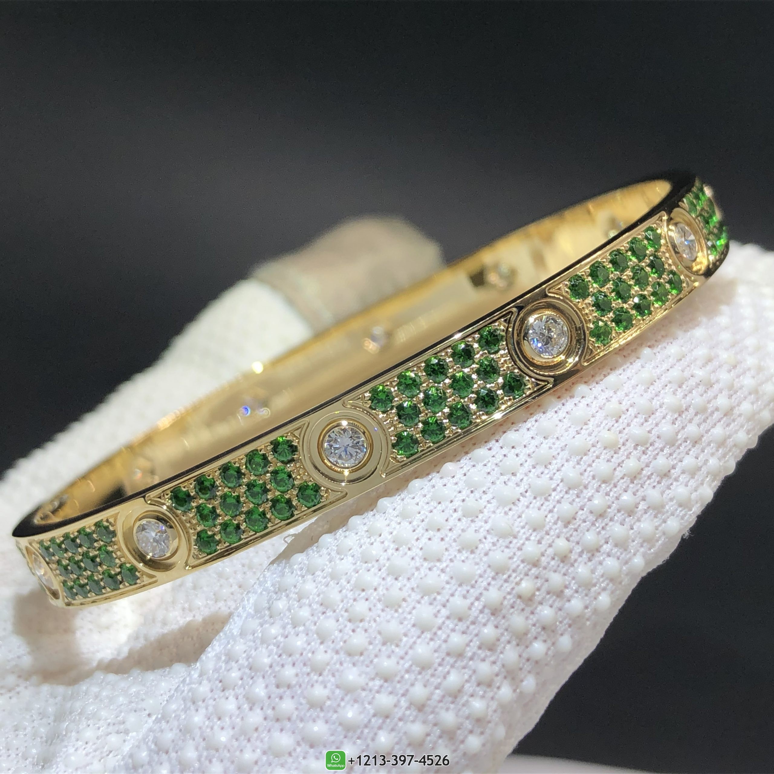 Cartier Classic Model Love Bracelet with Tsavorite Garnet Paved and 10 Diamonds in 18k Yellow Gold Single-screw Closure